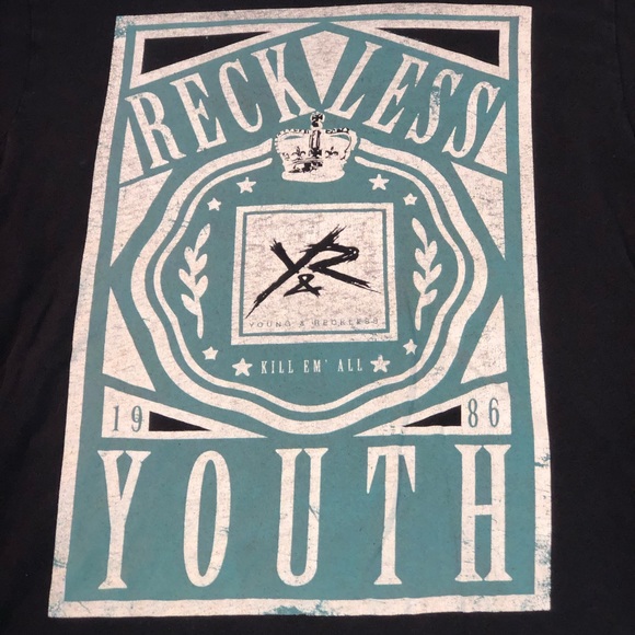 Men’s Young & Reckless Large Logo Graphic Short Sleeve T-Shirt Medium Black - Picture 2 of 5